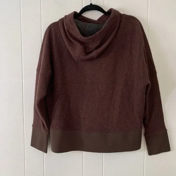 Prana Womens Medium Hoodie Sweater Pullover Pockets Brown Wool Blend Sherpa - Picture 5 of 7